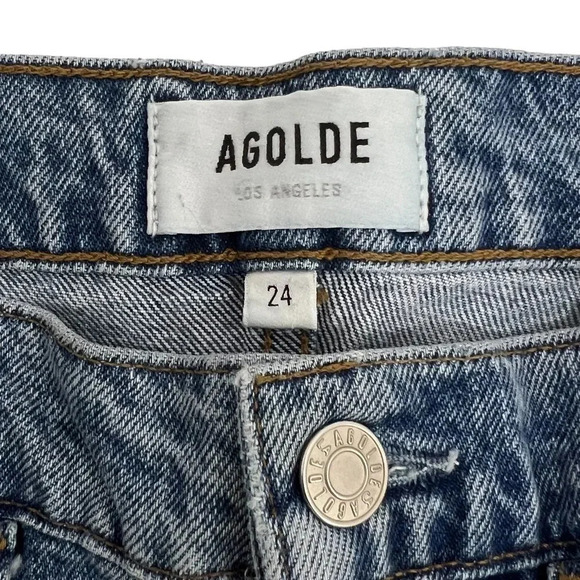AGOLDE 90's Denim Mini Jean Skirt High Waisted Blue Cotton Festival Size 24 - Picture 8 of 13